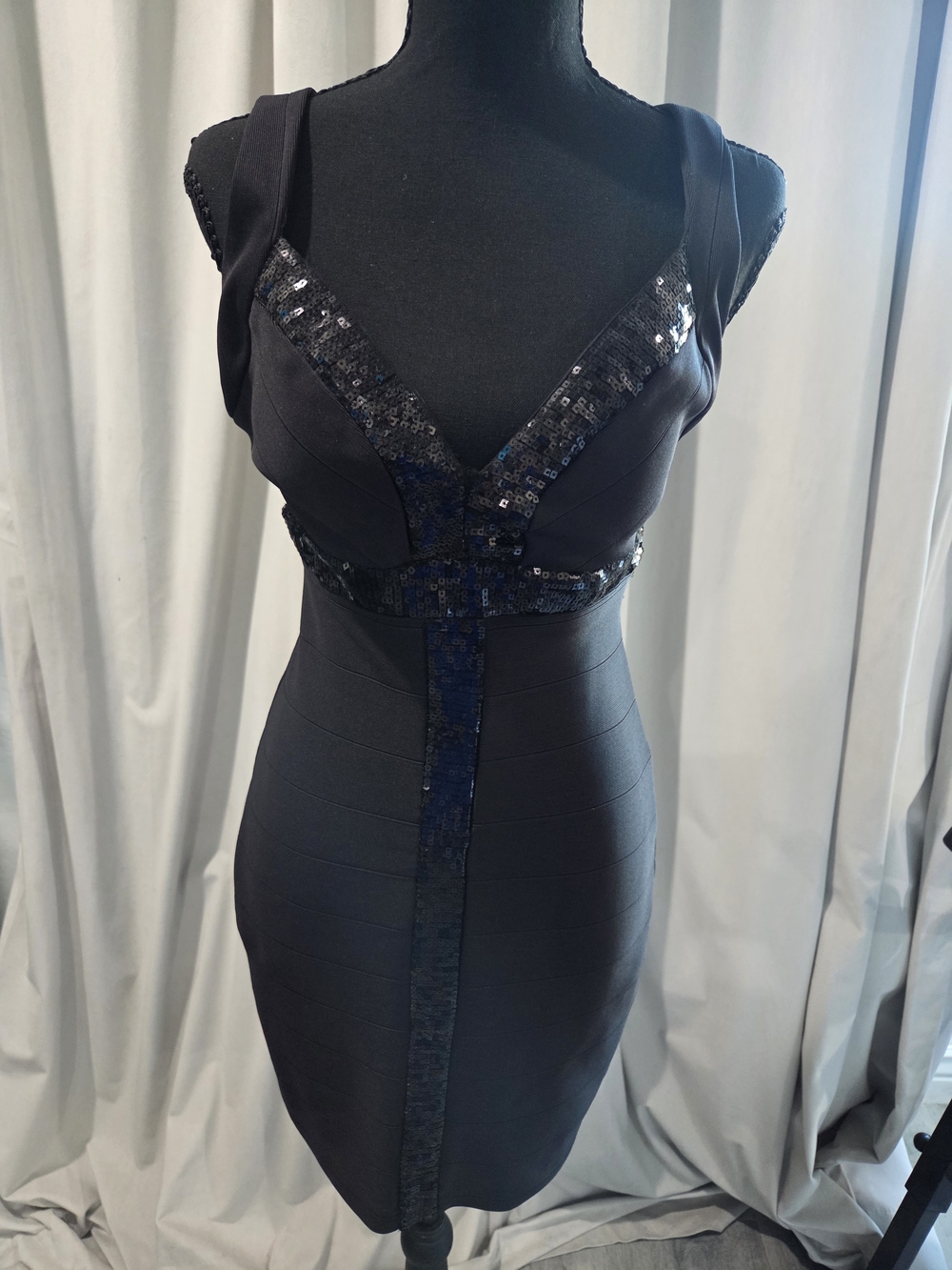 B Darlin Black Sequin-Trim Bandage Mini Dress